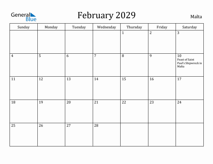 February 2029 Calendar Malta
