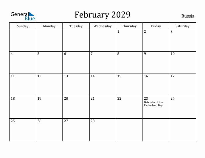 February 2029 Calendar Russia
