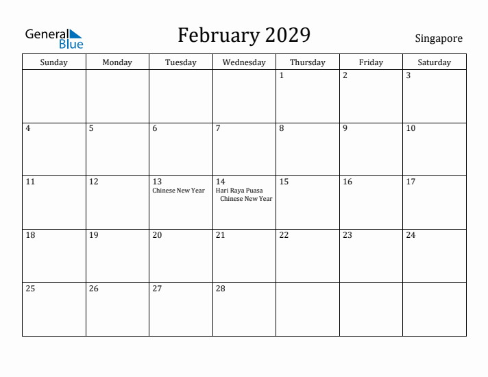 February 2029 Calendar Singapore
