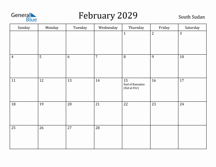 February 2029 Calendar South Sudan