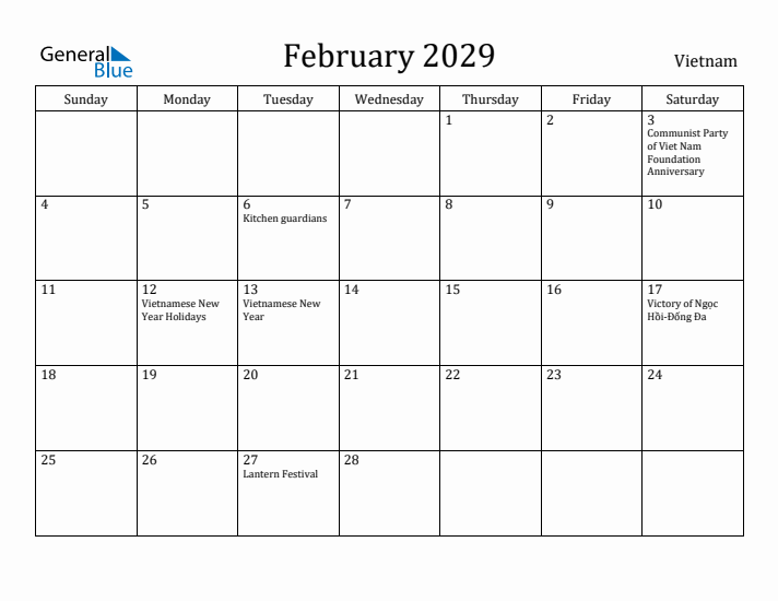 February 2029 Calendar Vietnam