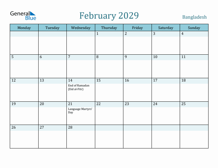 February 2029 Calendar with Holidays