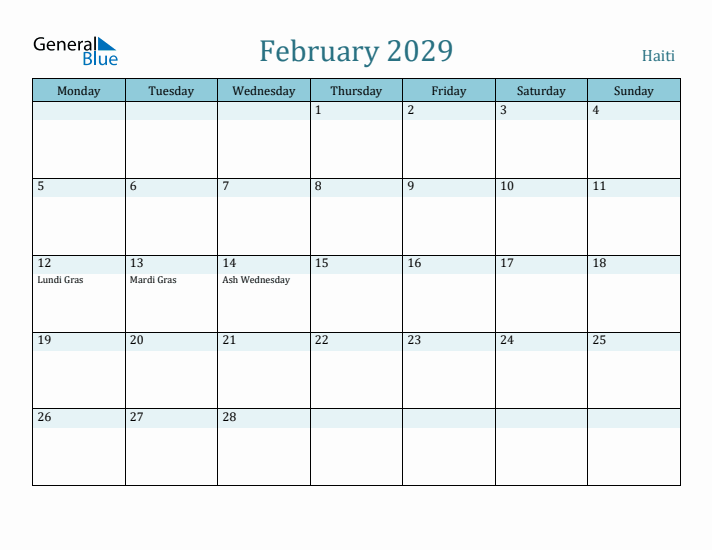 February 2029 Calendar with Holidays