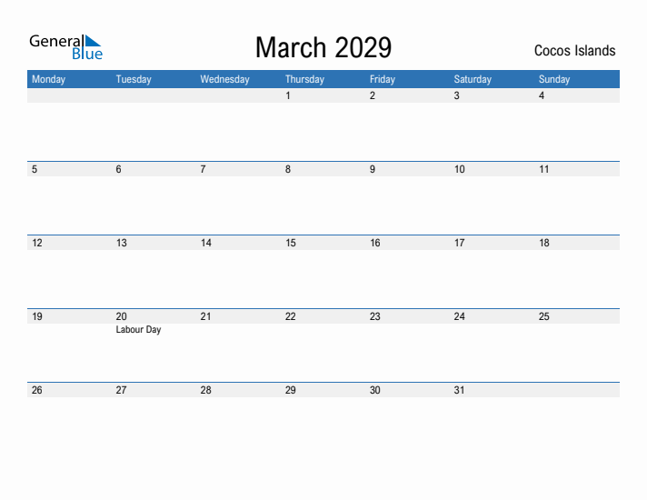 Fillable March 2029 Calendar