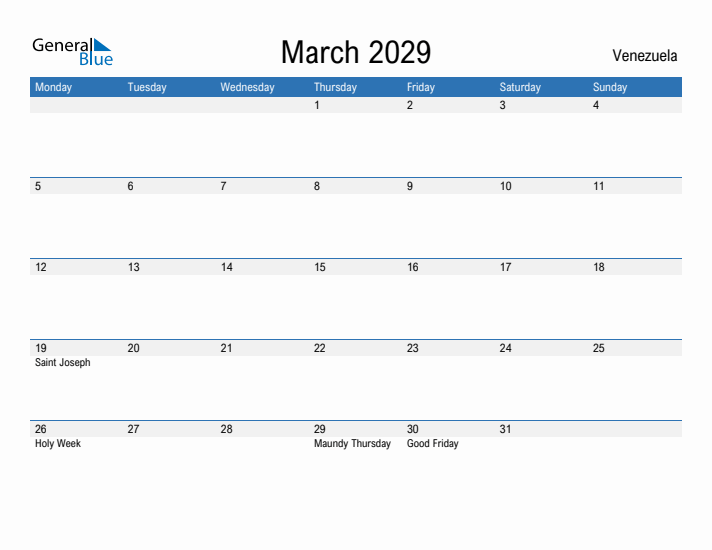 Fillable March 2029 Calendar