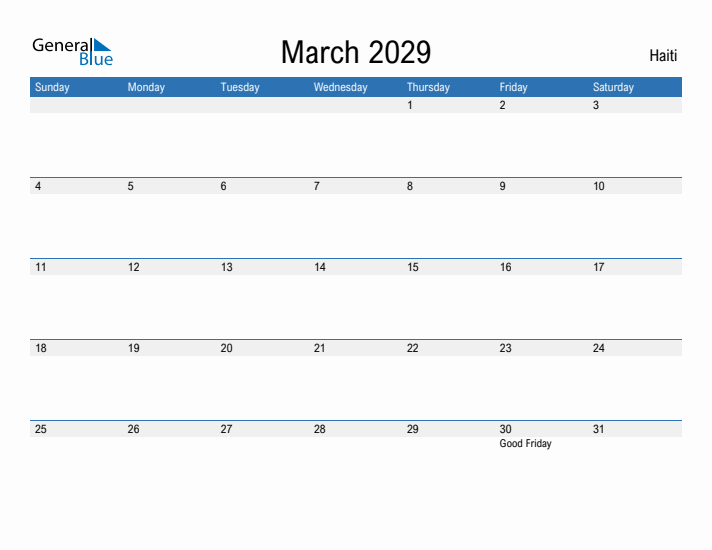 Fillable March 2029 Calendar