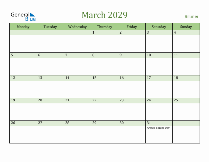 March 2029 Calendar with Brunei Holidays