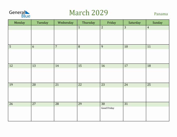 March 2029 Calendar with Panama Holidays