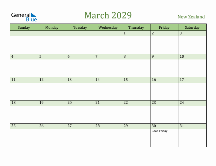 March 2029 Calendar with New Zealand Holidays