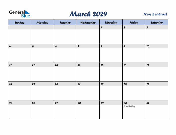 March 2029 Calendar with Holidays in New Zealand