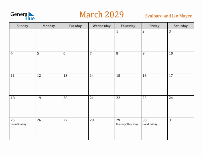 March 2029 Holiday Calendar with Sunday Start