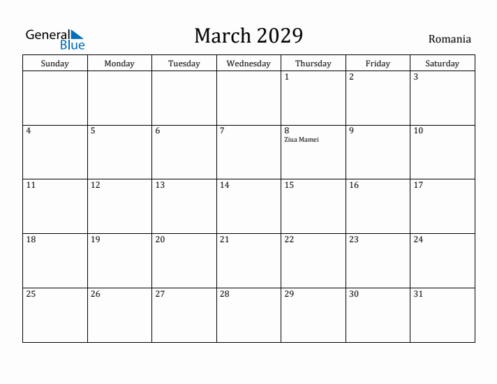 March 2029 Calendar Romania