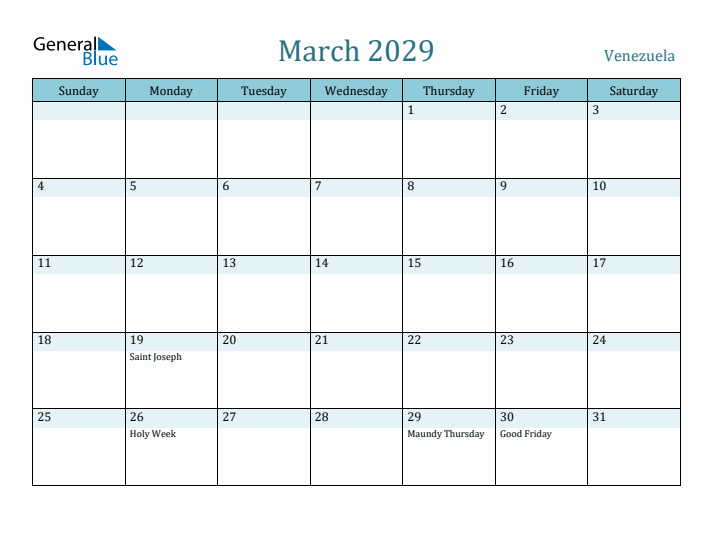 March 2029 Calendar with Holidays