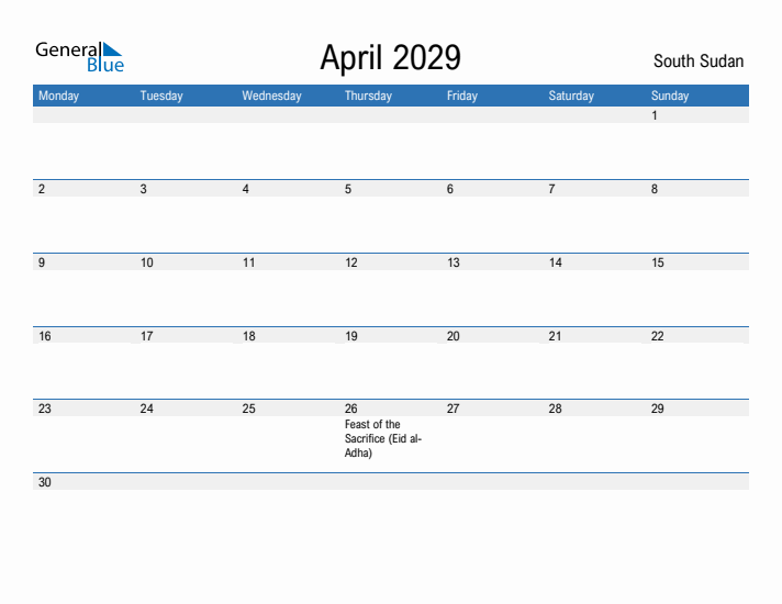 Fillable April 2029 Calendar