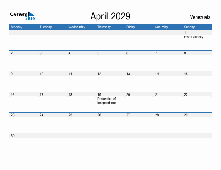 Fillable April 2029 Calendar