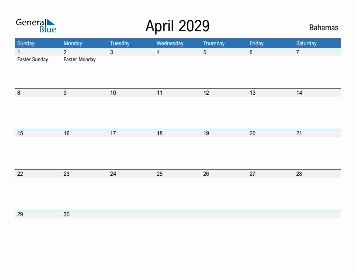 Fillable April 2029 Calendar