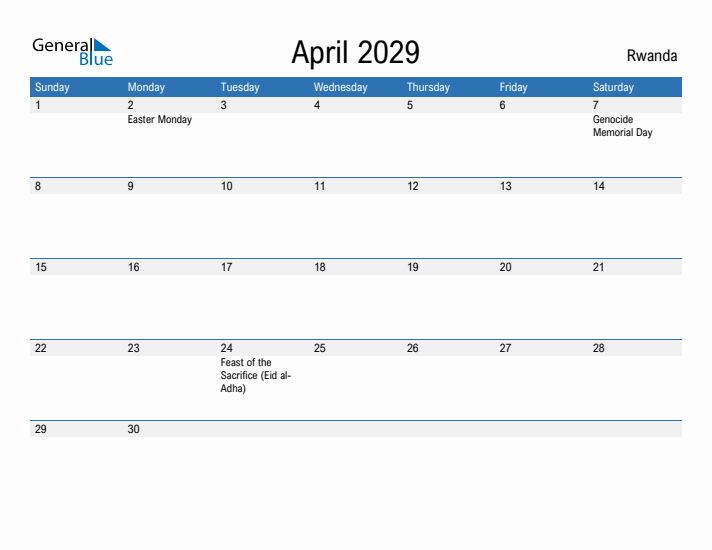 Fillable April 2029 Calendar
