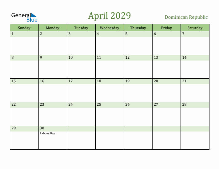 April 2029 Calendar with Dominican Republic Holidays