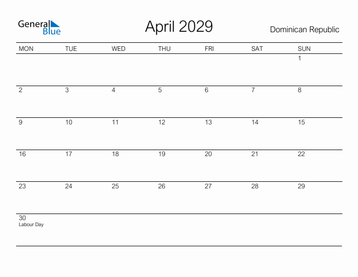 Printable April 2029 Calendar for Dominican Republic
