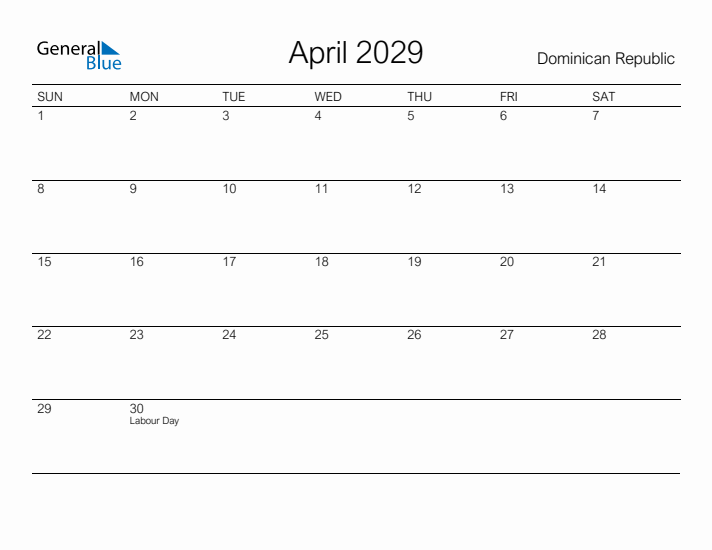 Printable April 2029 Calendar for Dominican Republic
