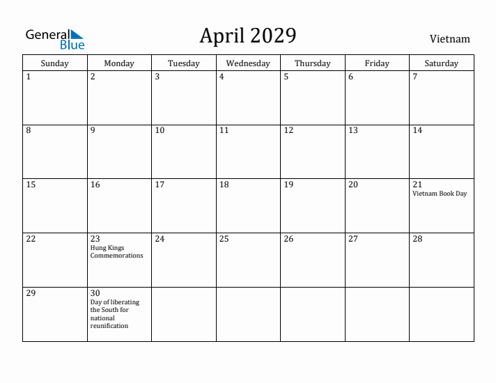 April 2029 Calendar Vietnam