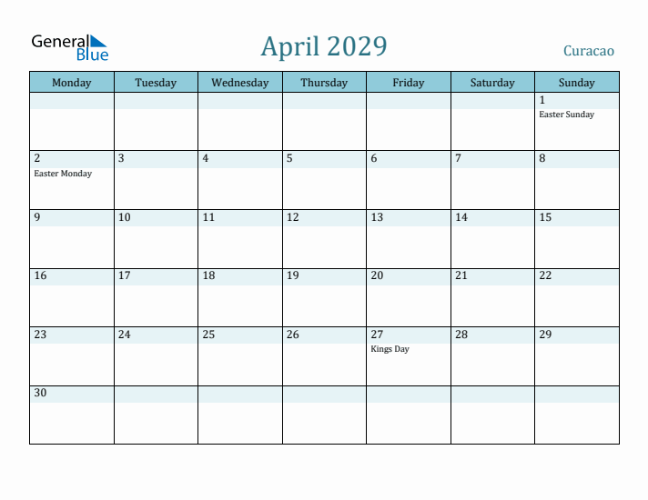 April 2029 Calendar with Holidays