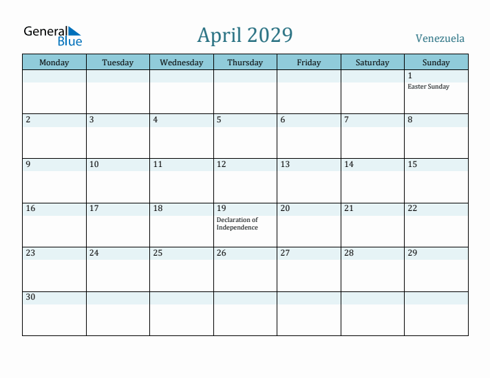 April 2029 Calendar with Holidays