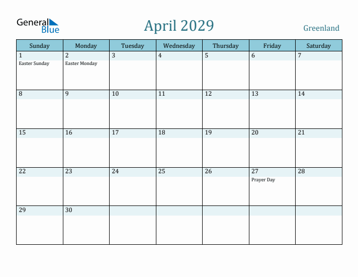 April 2029 Calendar with Holidays