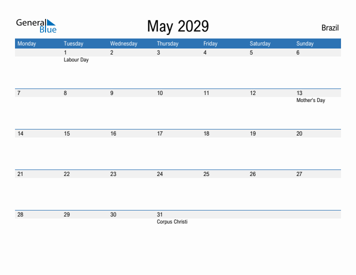 Fillable May 2029 Calendar