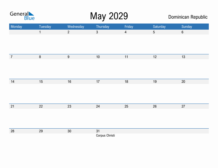 Fillable May 2029 Calendar