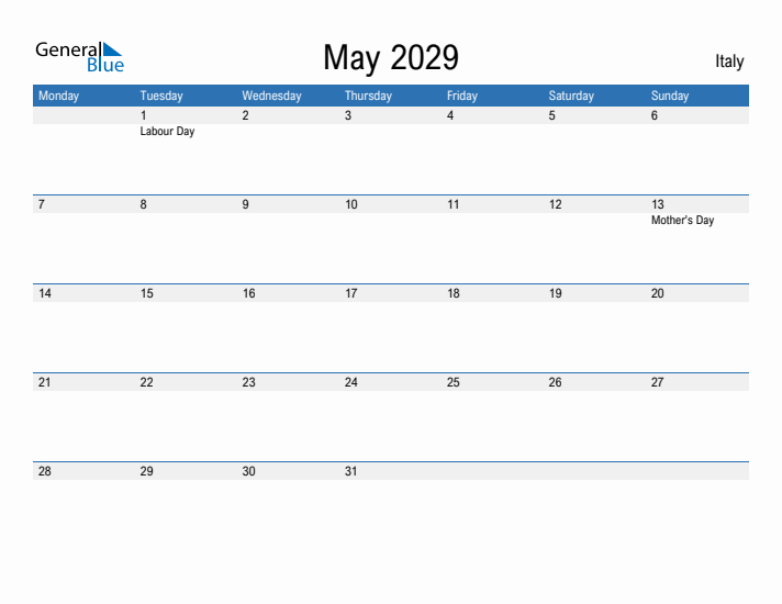 Fillable May 2029 Calendar