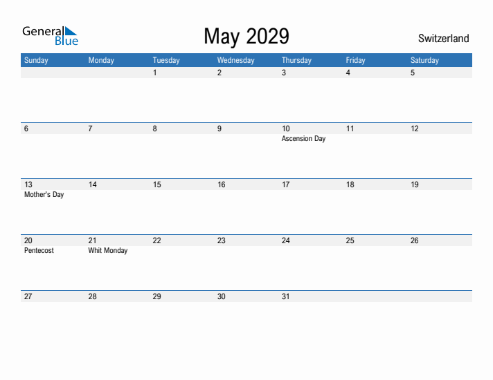 Fillable May 2029 Calendar