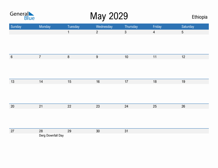 Fillable May 2029 Calendar