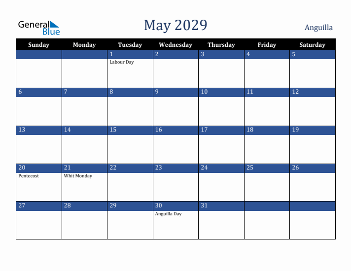 May 2029 Anguilla Calendar (Sunday Start)