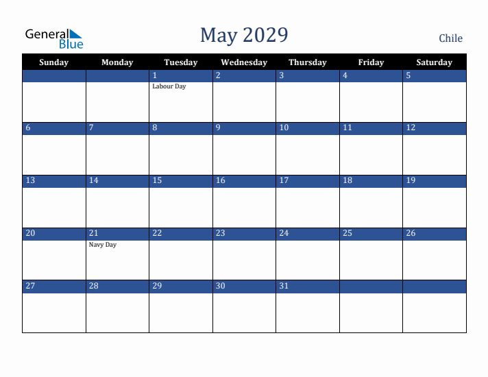 May 2029 Chile Calendar (Sunday Start)