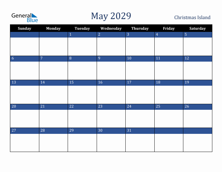 May 2029 Christmas Island Calendar (Sunday Start)