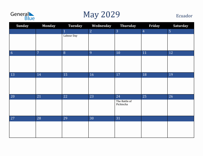 May 2029 Ecuador Calendar (Sunday Start)