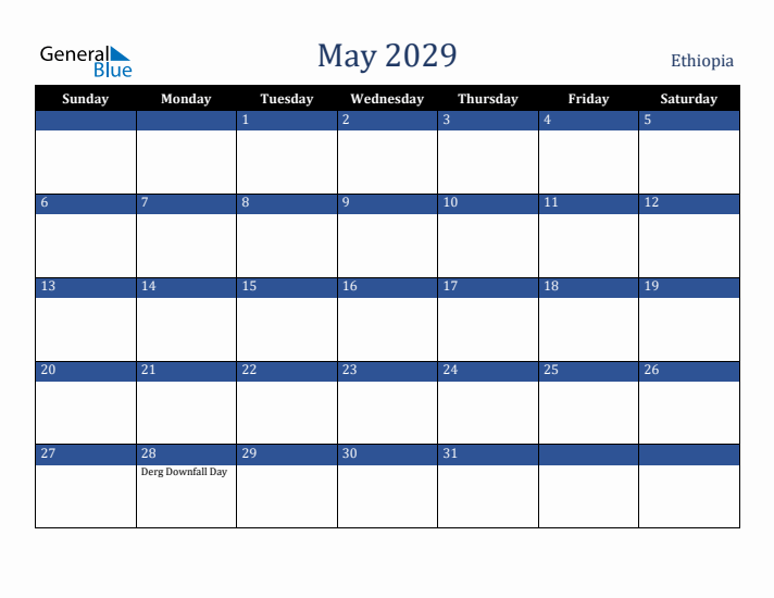 May 2029 Ethiopia Calendar (Sunday Start)