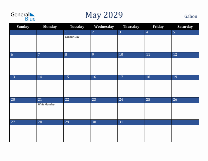May 2029 Gabon Calendar (Sunday Start)