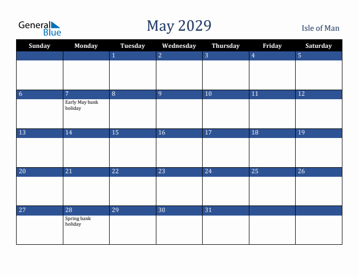 May 2029 Isle of Man Calendar (Sunday Start)