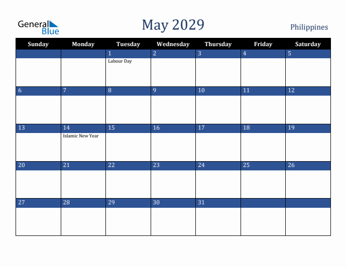 May 2029 Philippines Calendar (Sunday Start)