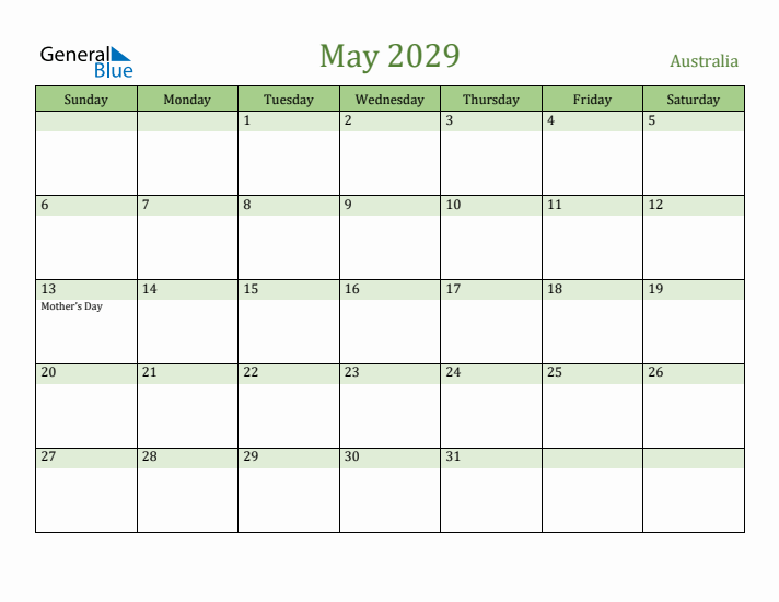 May 2029 Calendar with Australia Holidays