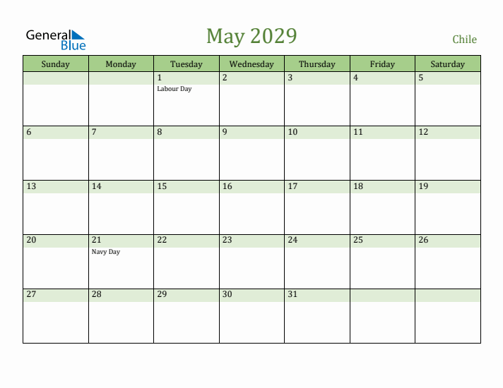 May 2029 Calendar with Chile Holidays