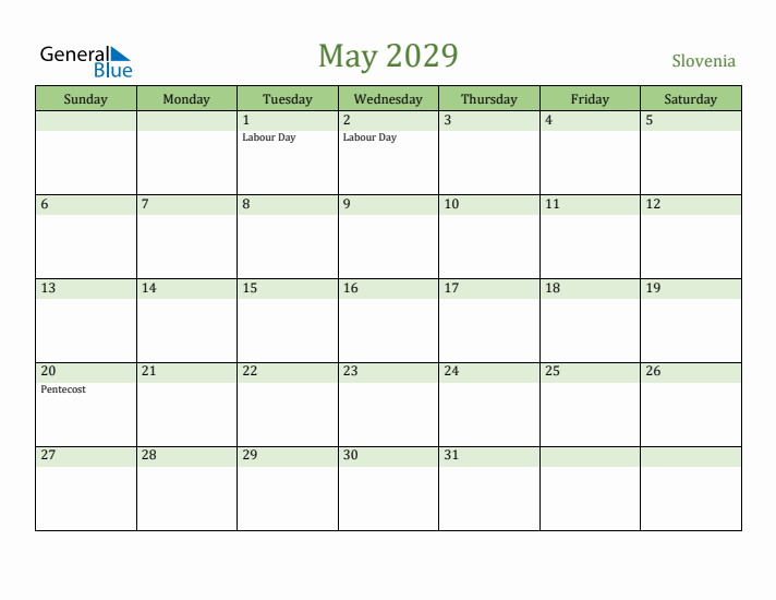 May 2029 Calendar with Slovenia Holidays