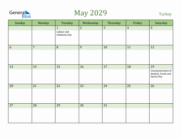 May 2029 Calendar with Turkey Holidays