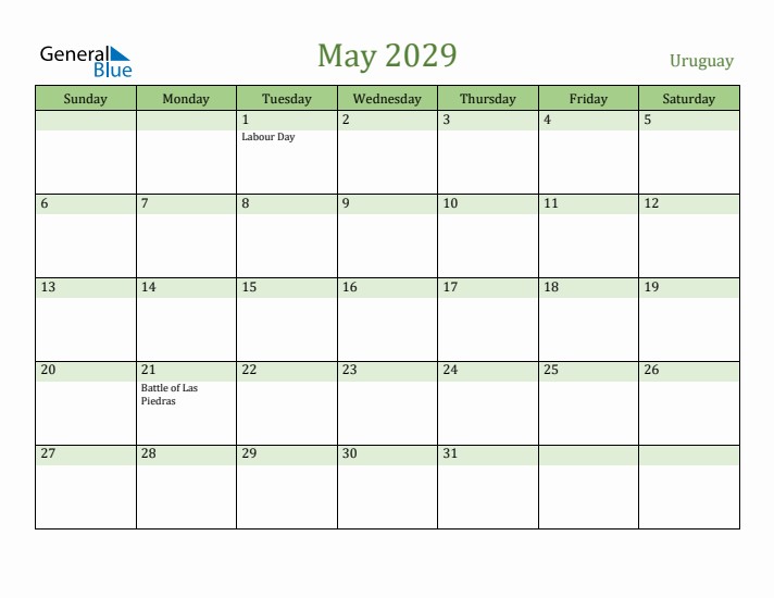 May 2029 Calendar with Uruguay Holidays