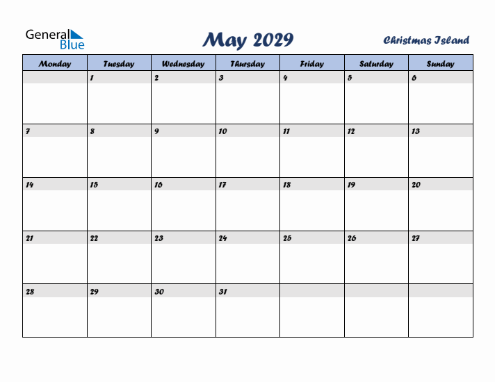 May 2029 Calendar with Holidays in Christmas Island