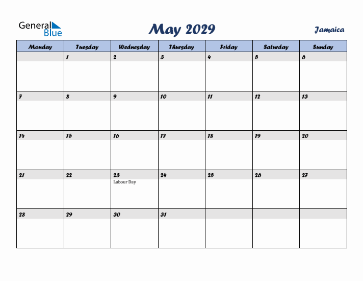 May 2029 Calendar with Holidays in Jamaica