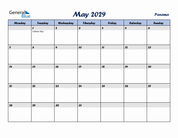 May 2029 Calendar with Holidays in Panama