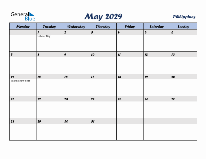 May 2029 Calendar with Holidays in Philippines